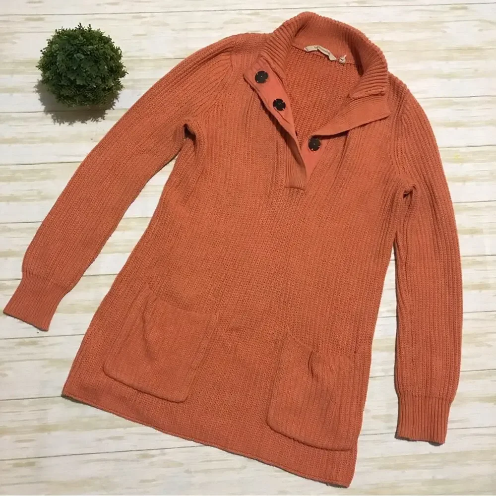 Soft Surroundings Long Line Tunic‎ Knit Sweater Peach Pockets Cotton Size Small